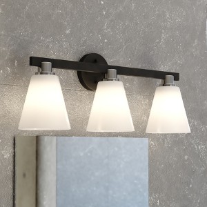 VAXCEL Vermont Matte Black and Nickel Bathroom Vanity Light Fixture White Glass - 1 of 4
