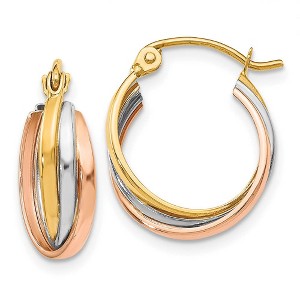 Black Bow Jewelry 5mm Triple Crossover Hoops in 10k Tri-Color Gold, 14mm (9/16 Inch) - 1 of 3