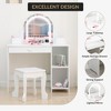 Kids Vanity with Lighted Mirror & Stool, Little Girls Vanity with Adjustable LED Light, Storage Drawer & Shelves for Girls 3-9 - 3 of 4