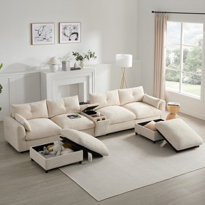 TIRAMISUBEST Sectional Sofa with 2 Storage Ottomans, U-Shaped Couch with Cup Holders and Charging Station - 1 of 4