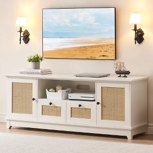 TV Stand for 65+ Inch TV, Rattan Entertainment Center TV Media Console Table - 1 of 4