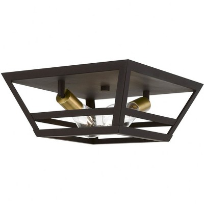 Bronze and Antique Brass 2-Light Flush Mount with Metal Shade