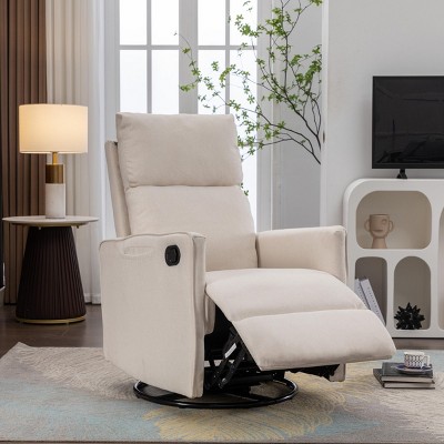 Swivel Recliner Manual Recliner Chair Linen Upholstered Nursery Chair With Adjustable Back And Footrest For Living Room-Maison Boucle