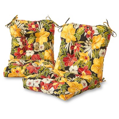Set of 2 Aloha Black Floral Outdoor Seat/Back Chair Cushions - Kensington Garden