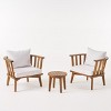 GDFStudio Lorie Outdoor Acacia Wood 3 Piece Club Chair Chat Set with Water Resistant Cushions, Teak/White - 2 of 4