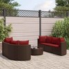 vidaXL Patio Sofa Set with Cushions Lounge Setting Outdoor Furniture Poly Rattan - Brown and Red - 2 of 4