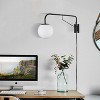 Claxy Modern Black Plug in Swing Arm Wall Lamp with On/Off Switch Wall Sconce Milky Globe Glass Shade for Bedroom - 2 of 4