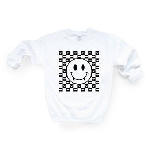 Simply Sage Market Women's Graphic Sweatshirt Halloween Bat Smiley Face - 1 of 2