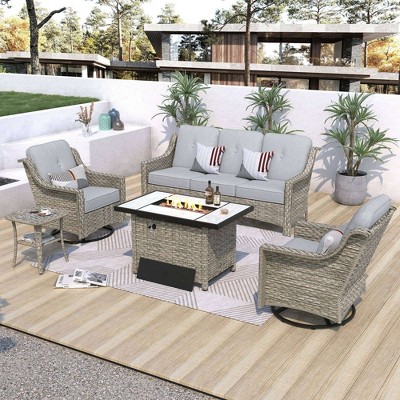 XIZZI OUTDOOR SWIVEL ROCKER SETS: 3-PC Rocker + Modular Sofa & Fire Pit Options - All-Weather Fabric, 8 Color Choices for Patio, Garden, Poolside