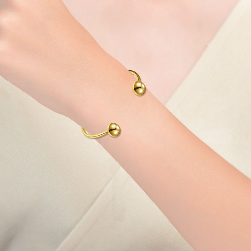 Guili 14k Yellow Gold Plated Ball Capped Open Cuff Bangle Bracelet, 2 of 3
