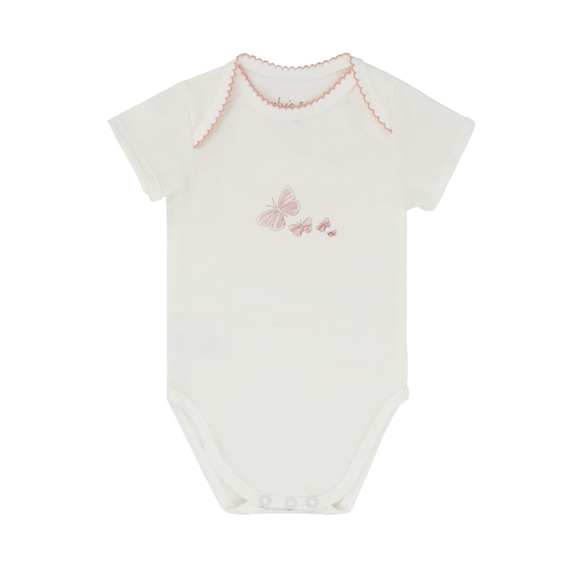 Ely's & Co.  Cotton Baby Girl Short Sleeves Bodysuits-Undershirts Pink - 3 Pack ,Stripes, Floral Dot , Butterfly - thumbnail 3