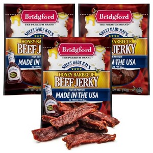Bridgford Sweet Baby Ray’s Beef Jerky Honey BBQ 3.25 oz - Ready-to-Eat High Protein Jerky for Midday Energy Boost or a Post Workout Snack - 1 of 4