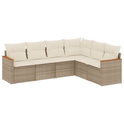 vidaXL 6 Piece Patio Sofa Set with Cushions - Beige Poly Rattan Without Table