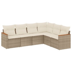 vidaXL 6 Piece Patio Sofa Set with Cushions - Beige Poly Rattan Without Table - 1 of 4