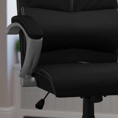 Contemporary Mid-Back Swivel Executive Chair in Black LeatherSoft