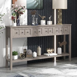 PAGED Distressed Solid Timber Console Table with 4 Drawers and Bottom Shelf, Rustic Narrow Entryway Table, 60" Long Sofa Table for Entryway - 1 of 4