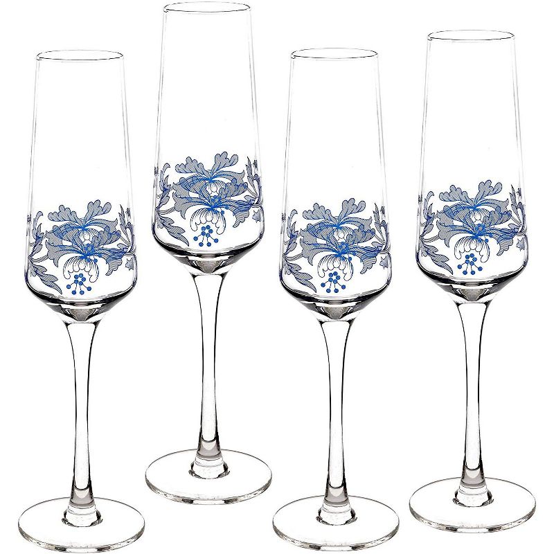 Spode Blue Italian Glassware 8 oz Champagne Flutes, Set of 4 - Blue/White, 1 of 6