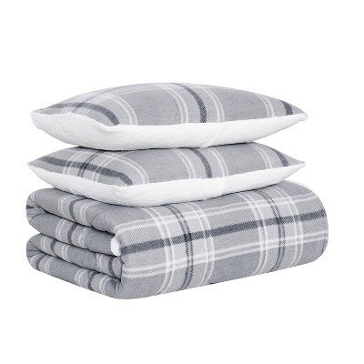 Gray Plaid Full Down Alternative Microfiber Comforter Set