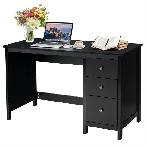 Black Wood & Metal Computer Desk Study Writing Table with 3-Tier Storage  Shelves