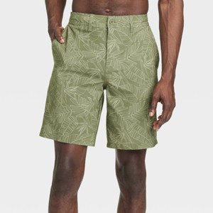 Men's 9" Leaf Print Hybrid Swim Shorts - Goodfellow & Co™ Dark Green - 1 of 3