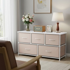 JIONJOY 5 - Drawer Dresser Fabric Dresser Storage Unit Side Table with Metal Frame - 1 of 4