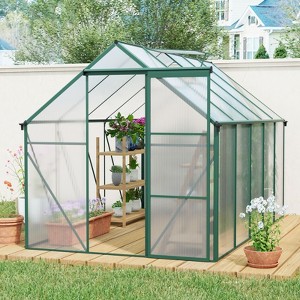 CAVINAS 6*10ft Polycarbonate Greenhouse with UV Protection Walk-in Storage Shed with Adjustable Vent Window and Lockable Hinged Door - 1 of 4