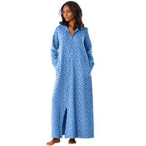 Dreams & Co. Women's Plus Size Long Hooded Fleece Sweatshirt Robe - 1 of 4