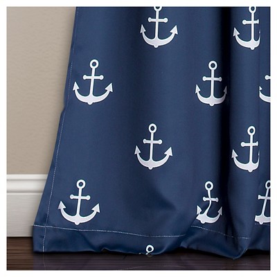 Navy Anchor Print Blackout Polyester Window Curtains