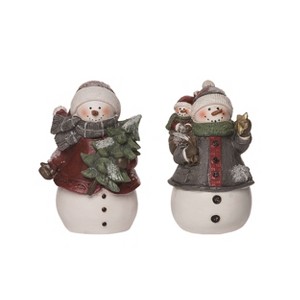 Transpac Small Resin Quilted Snowman Figurine Set of 2 Christmas Home Decorations - 1 of 1