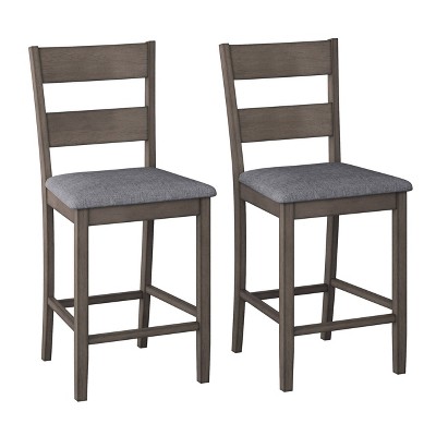Set of 2 Tuscany Counter Height Dining Chair Washed Gray - CorLiving: Upholstered Square Stools, Footrest, Rubberwood