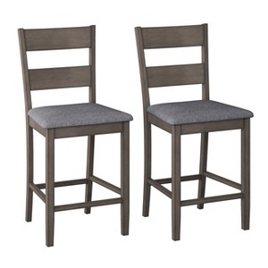 Set of 2 Tuscany Counter Height Dining Chair Washed Gray - CorLiving: Upholstered Square Stools, Footrest, Rubberwood - 1 of 4