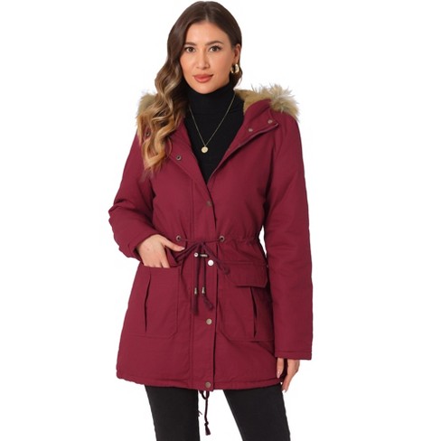 Red winter jacket with fur hood online