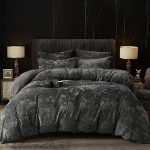 Dark Grey Velvet Duvet Cover Set, Set of 3 Ultra Soft Flannel Bedding, Queen Size 90x90 - 1 of 4