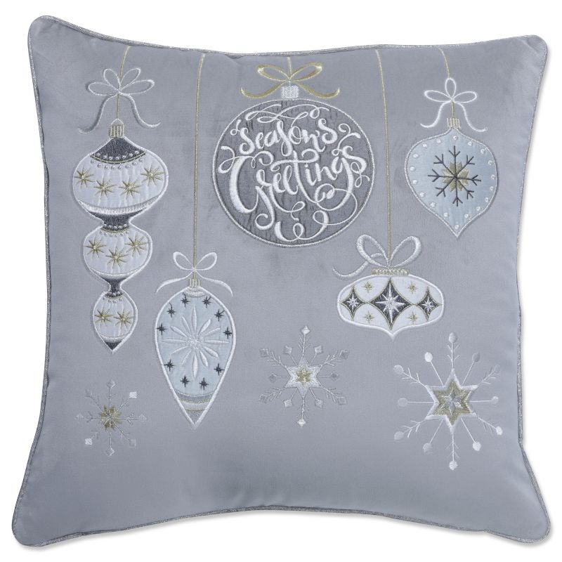 16.5&#34;x16.5&#34; Indoor Christmas &#39;Velvet Ornaments&#39; Gray Square Throw Pillow  - Pillow Perfect, 1 of 8