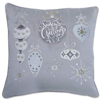 16.5"x16.5" Indoor Christmas 'Velvet Ornaments' Gray Square Throw Pillow  - Pillow Perfect
