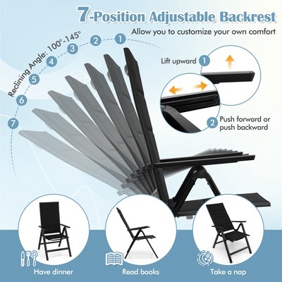 Black Aluminum Outdoor Folding Chairs with Adjustable Arms, Set of 2