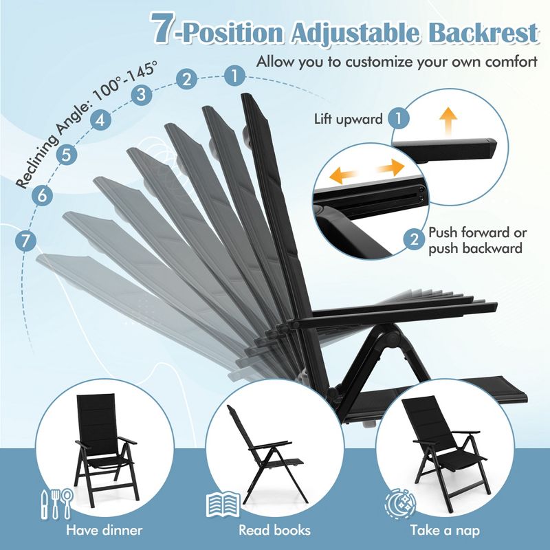Costway 1/2/4 PCS Patio Folding Chair Outdoor Chairs with Padded Seat, Adjustable Backrest Black, 5 of 11
