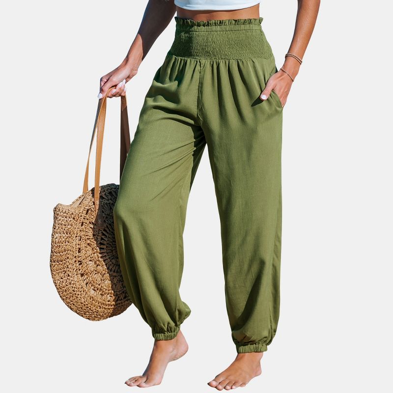 Women's Green Smocked Waist Tapered Leg Casual Pants - Cupshe, 1 of 7