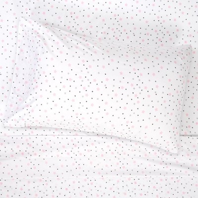 White and Pink Stars Microfiber Kids' Full Sheet Set