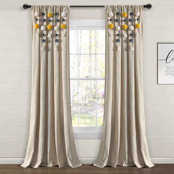 Boho Pom Pom Tassel Linen Window Curtain Panel Yellow/Gray Single 52X84