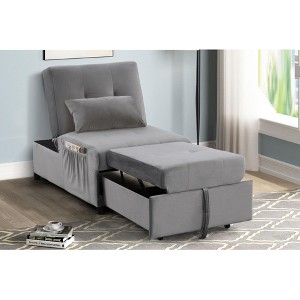 Velvet Adjustable Sleeper Lounge Chaise Chair with Pillow and Convertible Design for Living Room - 1 of 4