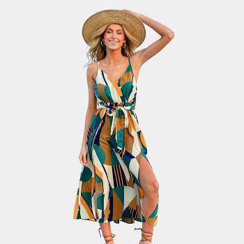 Women's Abstract Print Belted Maxi Dress - Cupshe