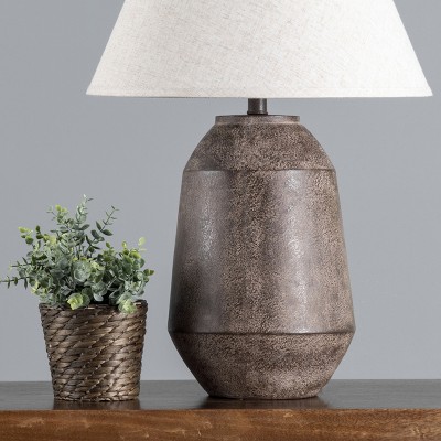 Rustic Brown Resin Table Lamp with White Fabric Shade