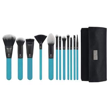 MODA Brush Pro Full Face 13pc Makeup Brush Set with Wrap, Includes Flat Powder, Highlight, and Crease Makeup Brushes