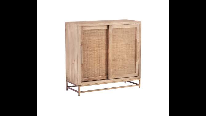Gordon Transitional Sliding Natural Cane Door Cabinet with 1 Shelf and Gold Metal Base - Powell, 2 of 17, play video