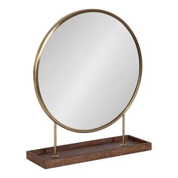 18" x 22" Maxfield Round Tabletop Mirror Gold/Walnut Brown - Kate & Laurel All Things Decor