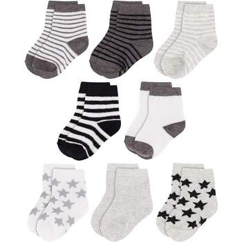 Rising Star Infant Socks for Baby Boys, Crew Ankle Cotton Infant Socks 0-12 months- 8 pack (Gray Stars)