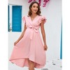 YesFashion Women's Maternity V Neck Ruffle Short Sleeve Wrap Dress Casual Flowy Nursing Breastfeeding Midi Dress with Belted - 2 of 4