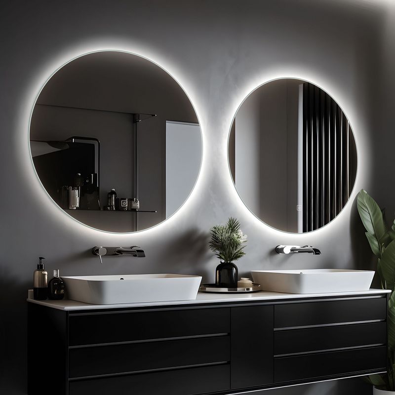 Neutypechic Modern Bathroom Vanity Mirror with LED Lights Anti-Fog Round Wall Mirror Backlit Mirror  - 24"x24", 2 of 9