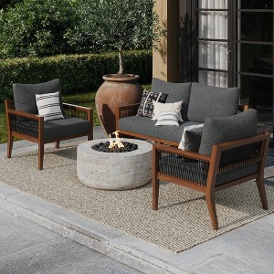 Nathan James 3pc Freya Bohemian Wood Outdoor Patio Conversation Set Dark Gray - 1 of 4